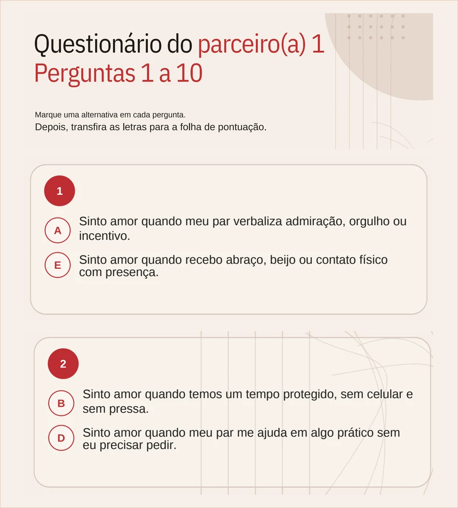 Trecho real do questionário individual do Guia da Conexão